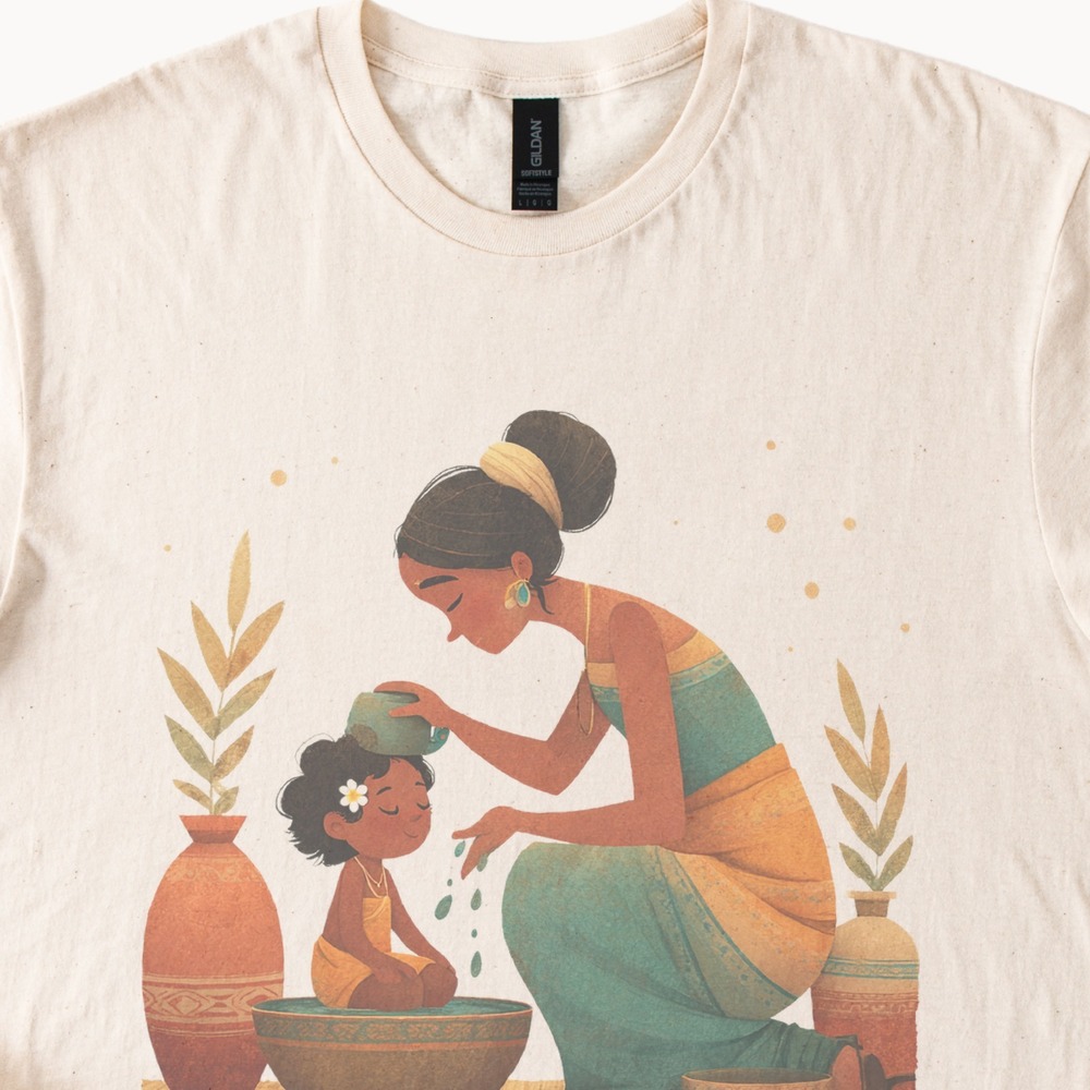 Nurturing Moment Watercolor Graphic Tee Warm Cultural Art Design